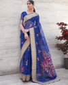 Indiehaat | Banarasi Brocade Silk Linen Blue Saree