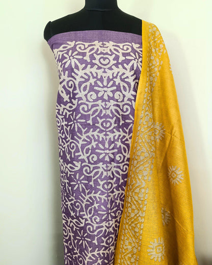 Bandhani & Batik Khadi Silk Lavender Suit