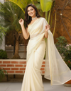 Pitta Handwork Pure Silk Kota Doria Saree White
