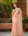 Pitta Handwork Pure Silk Kota Doria Saree Peach