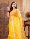 Kota Doria Sarees Embroidery Work Yellow