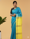 Silkmark Ghicha Tussar Incandescent Blue & Yellow Saree