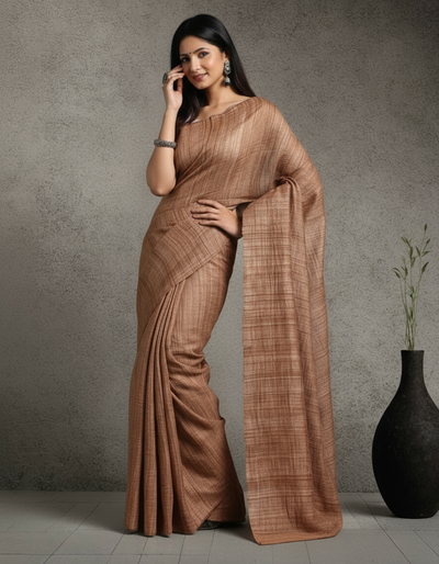 Silkmark Ghicha Tussar Mysterious Brown Saree