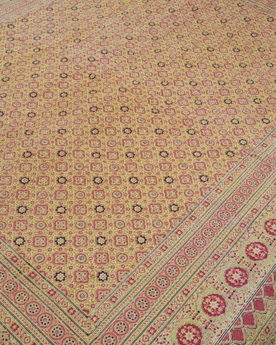 Indiehaat | Ajrakh Print Yellow & Brown Reversible Bedspread