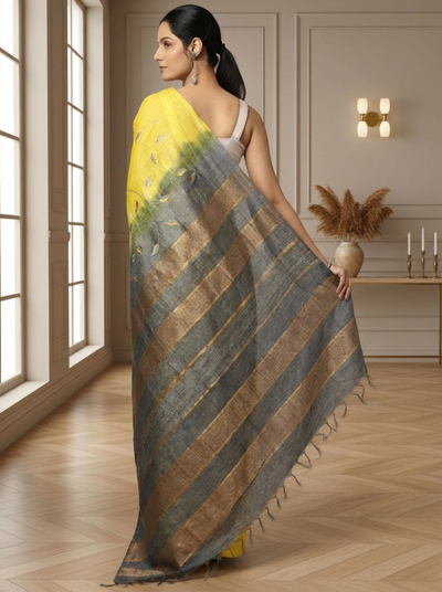Lively Eri Tussar Silk Embroidered Yellow Saree