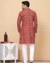 Indiehaat | Royal Reflection BlockPrinted Cotton Kurta Pyjama Fiery Red