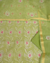 Indiehaat|Kota Doria Embroidered Green Suits(Top+Bottom+Dupatta)