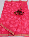 Indiehaat | Pure Cotton Kota Doria Pink Embroidery Saree