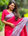 Indiehaat | Soft Silk Contrast Zari Woven Pink Saree