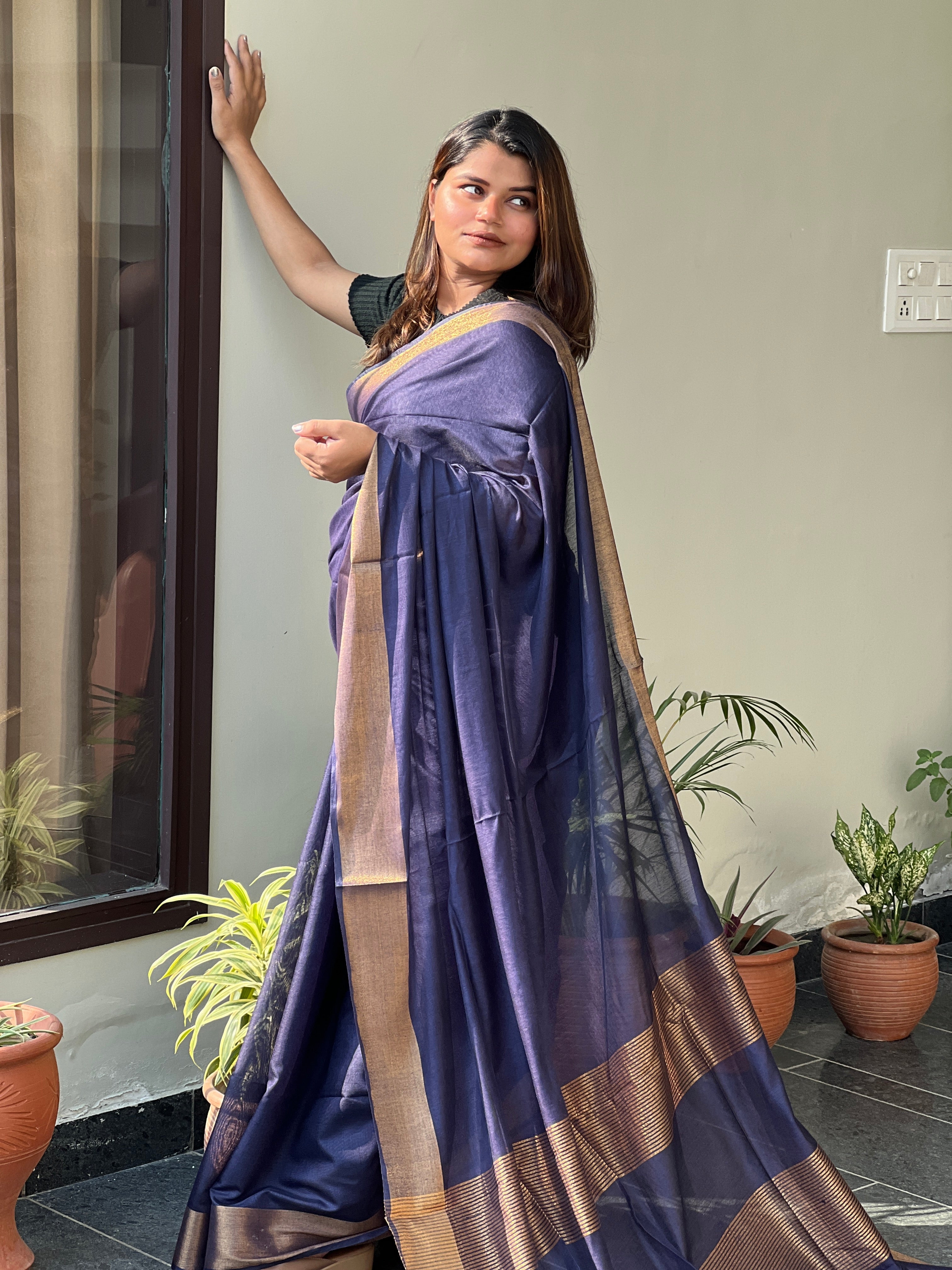 Buy Aanchal Banarasi Silk Satin Plain Saree | Unstitched Blouse Piece |  Zari Woven Work Sarees for Wedding (Zinc Blue) at Amazon.in