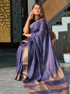 Handloom Jayashree Silk Saree Magenta Blue Colour with Running Blouse-Indiehaat