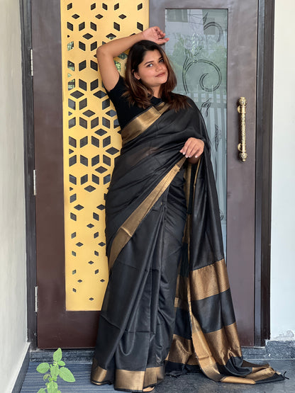 Sparkling Handloom Jayashree Silk Saree Black