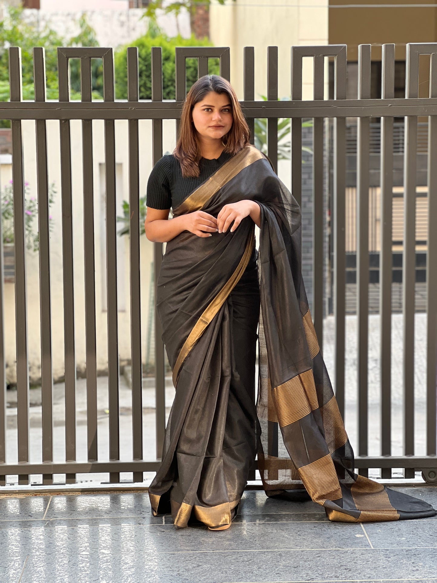 6576-Handloom Jayashree Silk Saree Black Color with Running Blouse