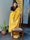 Handwoven Pure Linen Yellow Saree with Blouse-Indiehaat