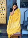 Handwoven Pure Linen Yellow Saree with Blouse-Indiehaat