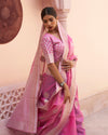 Indiehaat | Silk Linen Banarasi Brocade Pink Saree