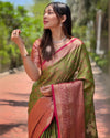 Indiehaat | Kanchipuram Tissue Silk Zari Woven Green Saree