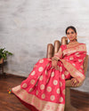 Indiehaat | Banarasi Silk Satin Weaving Red Saree