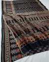 Indiehaat | Chanderi Silk Ajrakh Print Saree Black