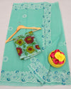 Indiehaat | Kota Doria Embroidered Green Saree | Mesmerizing