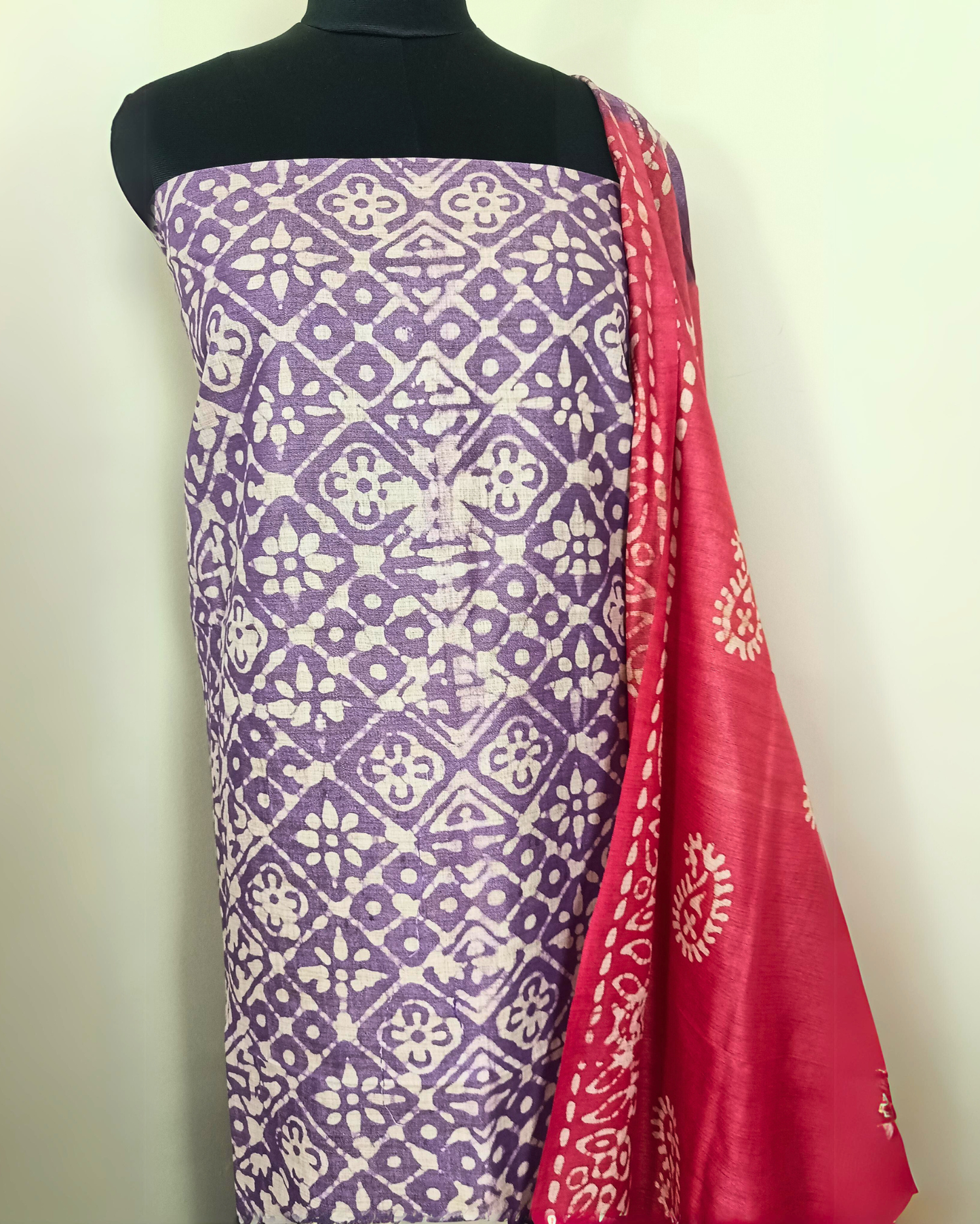 Bandhani & Batik Khadi Silk Purple Suit