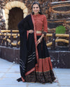 Indiehaat | Blockprinted Cotton Black & Brown Lehanga Choli Set