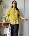 Indiehaat | Kanchi Cotton Peplum Tops Vivid Yellow BlockPrinted
