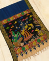 Indiehaat | Mangalagiri Silk Handpainted Blue Dupatta