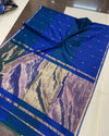 Indiehaat | Maheshwari Silk Blue & Gold Dual Tone Saree