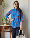 Indiehaat | Kanchi Cotton Peplum Tops Regal Blue BlockPrinted