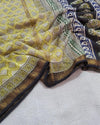 Indiahaat | Maheshwari Silk Saree Olive Green Color Handblock Print