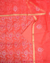 Indiehaat|Kota Doria Embroidered Red Suits(Top+Bottom+Dupatta)