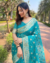 Indiehaat | Organza Floral Dual Zari Woven Blue Saree