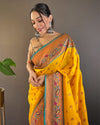 Indiehaat | Meenakari Yeola Paithani Silk Zari Woven Yellow Saree