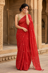 Chamak Pure Mul Cotton Sequin Red Saree
