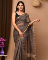 Indiehaat | Blockprinted Kota Doria Black Saree | Elegant