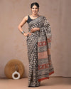 Indiehaat | Mulmul Cotton Saree Multi Color Handblock Printed with Running Blouse