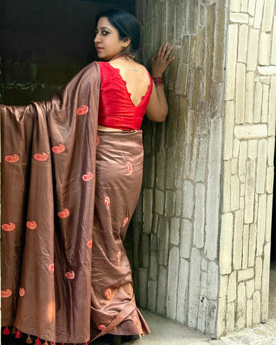 Tussar Silk Saree Online – Floral Buti Embroidery – Lightweight – Indiehaat