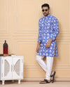 Indiehaat | Royal Reflection BlockPrinted Cotton Kurta Pyjama Serene Blue