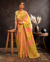 IndieHaat | Organza Banarasi Silk Green & Pink Saree