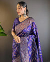 Indiehaat | Soft Silk Paan Triple Zari Woven Violet Saree