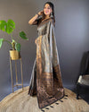 Indiehaat | Soft Silk Contrast Zari Woven Gray Saree