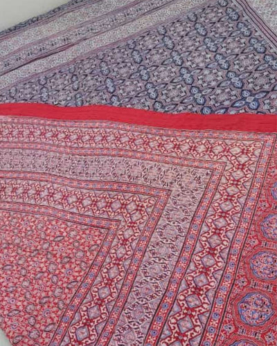 Indiehaat | Ajrakh Print Red & Blue Reversible Bedspread
