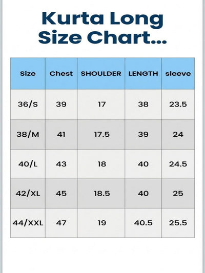 Men's Kurta Size Chart - Indiehaat