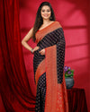 Indiehaat | Banarasi Khaddi Georgette Black & Red Saree