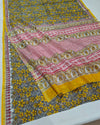 Indiehaat | Blockprint Chanderi Silk Saree Yellow | Elegance in Silk