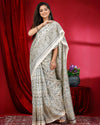 Indiehaat | Kashmiri Silk Off White Printed Saree