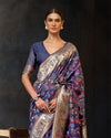 Indiehaat | Kashifa Silk Handloom Weaving Navy Blue Saree