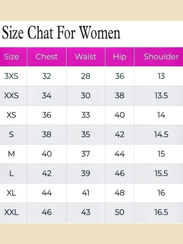 Size Chart for IndieHaat products - Pramod (Top, Co-ord, Frill Dress)