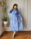Indiehaat | Blockprinted Cotton Long Dress Blue